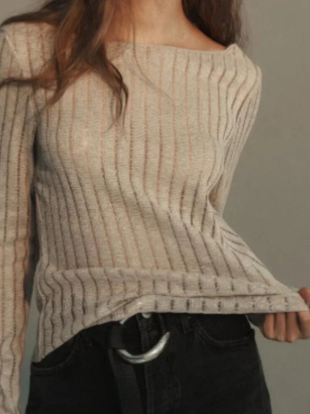 Anthropologie Pilcro Perfect Layering Knit Tee XS Ivory/Beige Holiday Sparkle